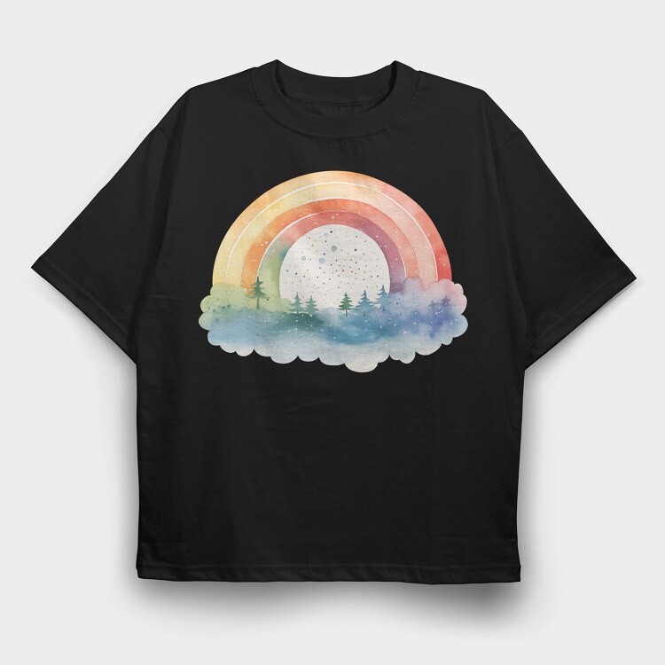 Watercolor Rainbow Moon, Tricou Oversize Barbati (Unisex)