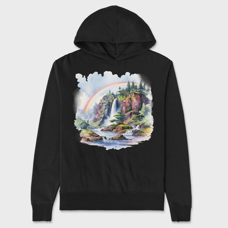 Watercolor Rainbow Mountain, Hanorac Oversize Barbati (Unisex)