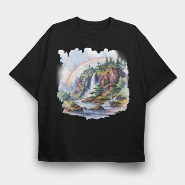 Watercolor Rainbow Mountain, Tricou Oversize Barbati (Unisex)