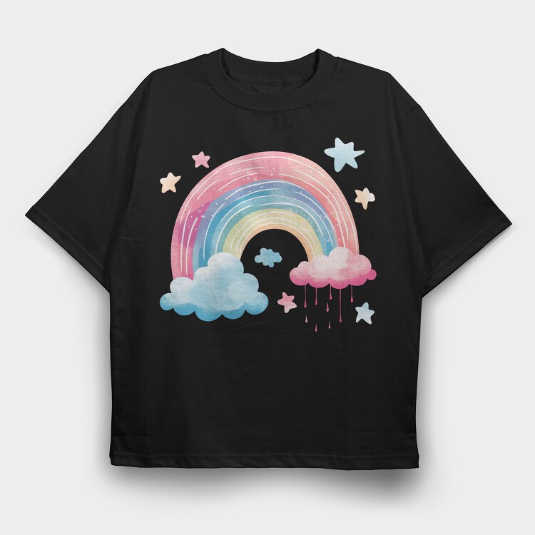 Watercolor Rainbow Stars, Tricou Oversize Barbati (Unisex)