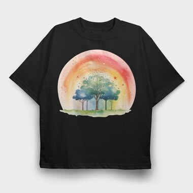 Watercolor Rainbow Tree, Tricou Oversize Barbati (Unisex)