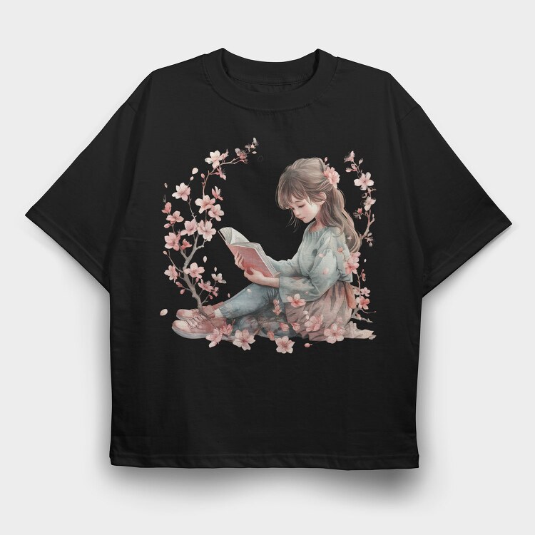 Watercolor Reading Girl, Tricou Oversize Barbati (Unisex)