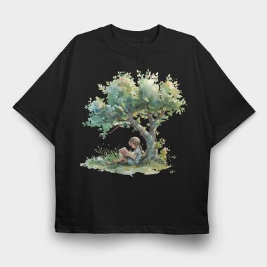 Watercolor Reading Tree, Tricou Oversize Barbati (Unisex)