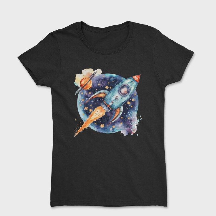Watercolor Rocket Space, Tricou Femei