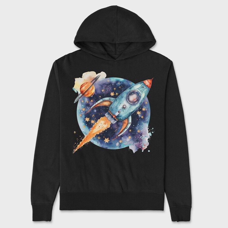 Watercolor Rocket Space, Hanorac Oversize Barbati (Unisex)