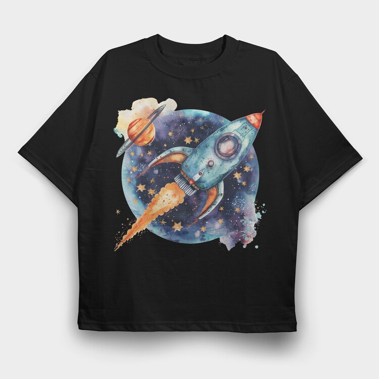 Watercolor Rocket Space, Tricou Oversize Barbati (Unisex)