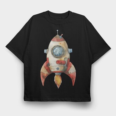 Watercolor Rocketship, Tricou Oversize Barbati (Unisex)