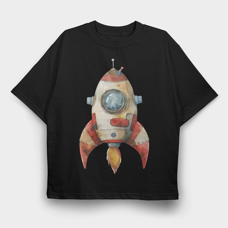 Watercolor Rocketship, Tricou Oversize Barbati (Unisex)