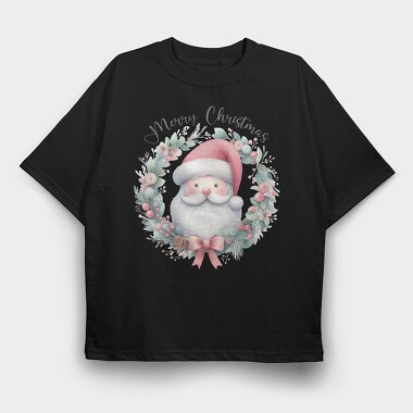 Watercolor Santa Wreath, Tricou Oversize Barbati (Unisex)