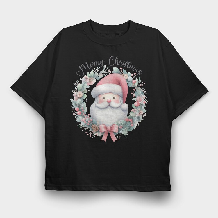 Watercolor Santa Wreath, Tricou Oversize Barbati (Unisex)