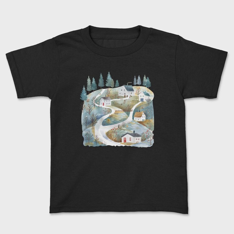 Watercolor Scandinavian Cottage, Tricou Copii