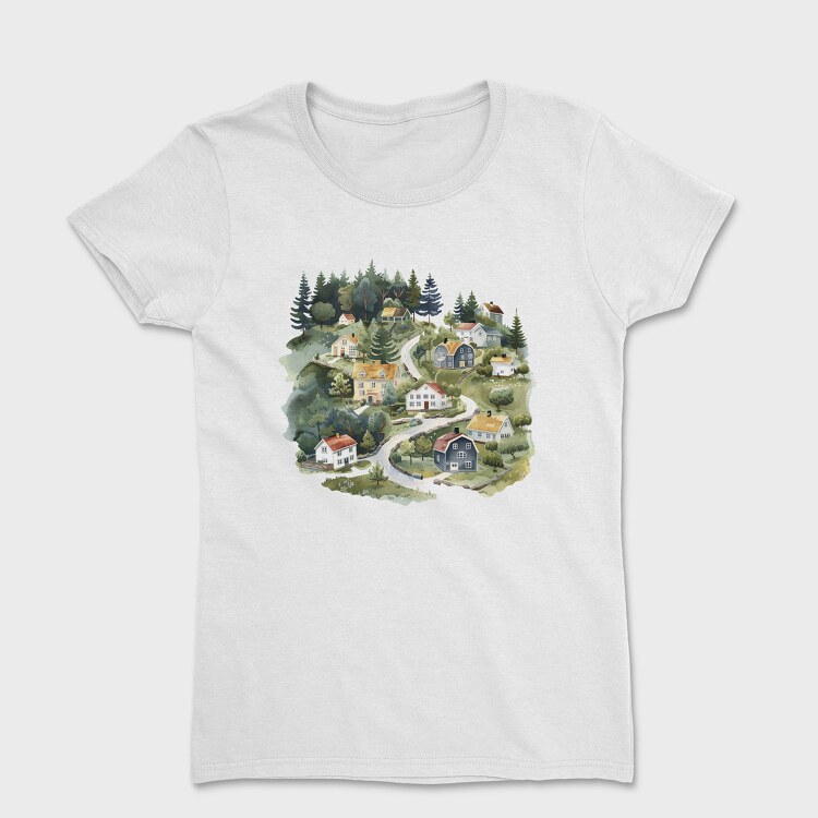 Watercolor Scandinavian Houses, Tricou Femei