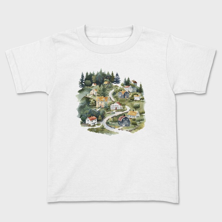 Watercolor Scandinavian Houses, Tricou Copii