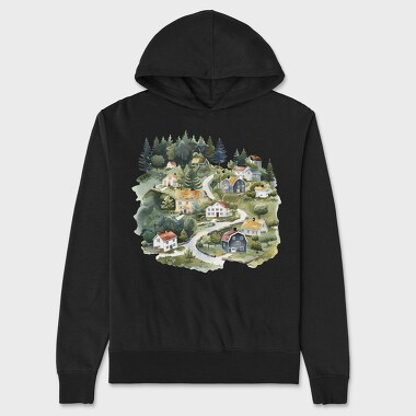 Watercolor Scandinavian Houses, Hanorac Oversize Barbati (Unisex)