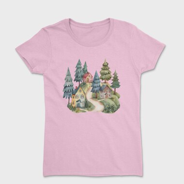 Watercolor Scandinavian Village, Tricou Femei