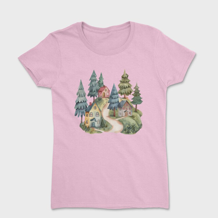 Watercolor Scandinavian Village, Tricou Femei