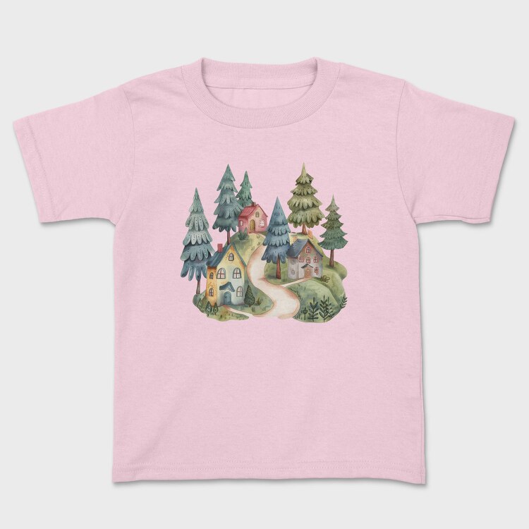Watercolor Scandinavian Village, Tricou Copii