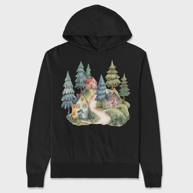 Watercolor Scandinavian Village, Hanorac Oversize Barbati (Unisex)