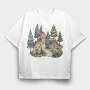 Watercolor Scandinavian Village, Tricou Oversize Barbati (Unisex)