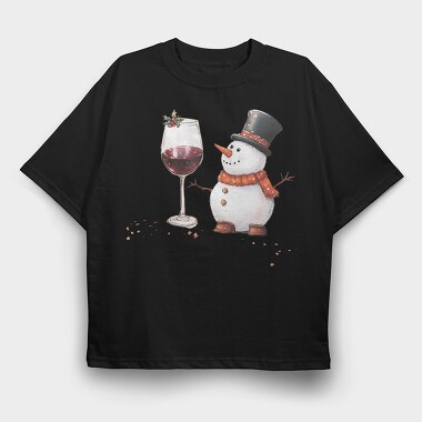 Watercolor Snowman Wine, Tricou Oversize Barbati (Unisex)