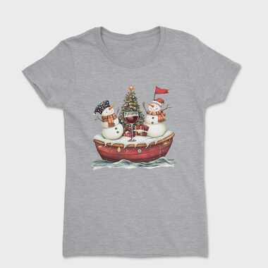 Watercolor Snowmen Wine, Tricou Femei