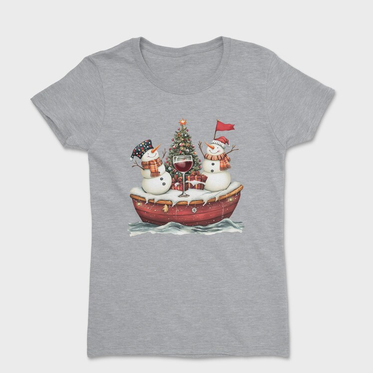 Watercolor Snowmen Wine, Tricou Femei