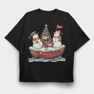 Watercolor Snowmen Wine, Tricou Oversize Barbati (Unisex)