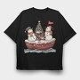 Watercolor Snowmen Wine, Tricou Oversize Barbati (Unisex)