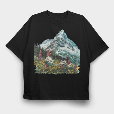 Watercolor Snowy Mountain, Tricou Oversize Barbati (Unisex)