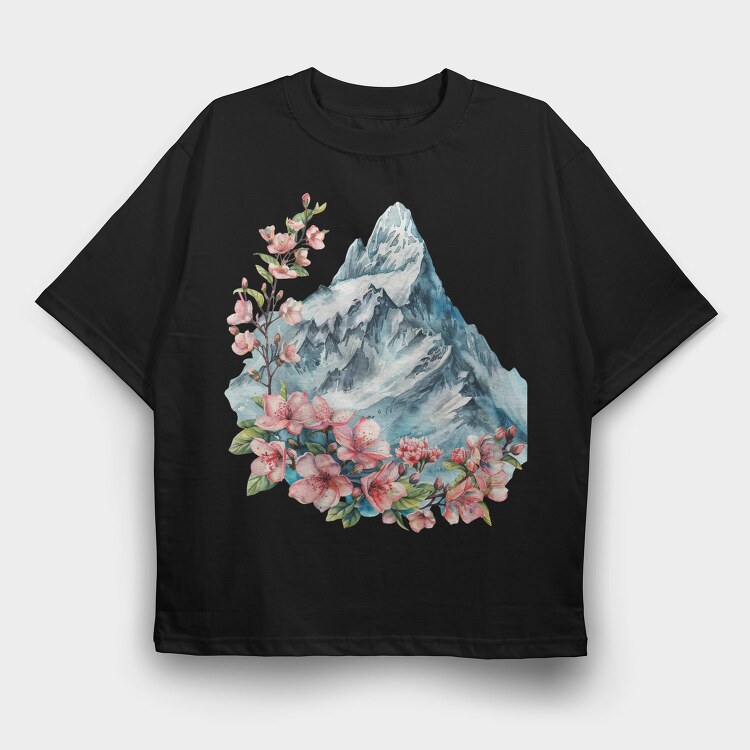 Watercolor Spring Mountain, Tricou Oversize Barbati (Unisex)