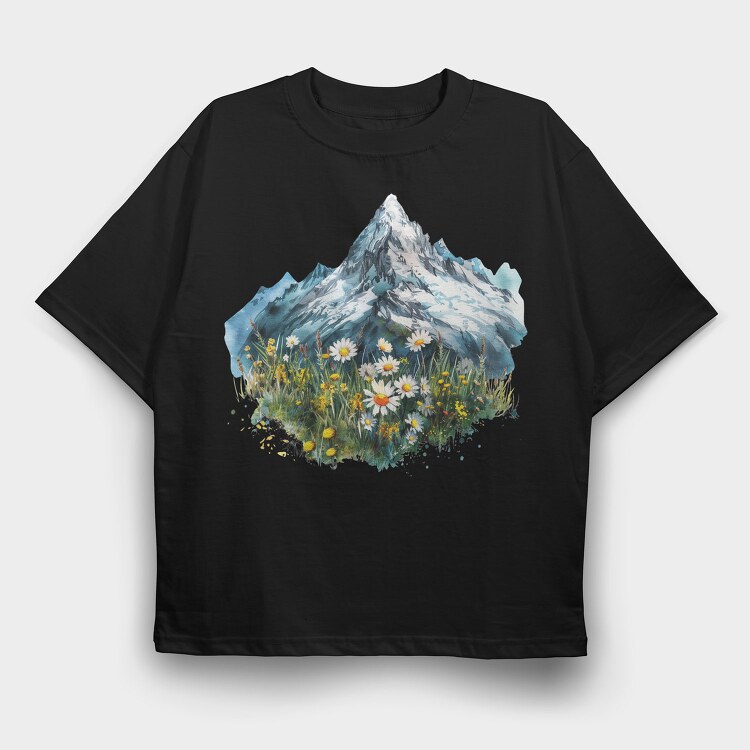 Watercolor Spring Mtn, Tricou Oversize Barbati (Unisex)