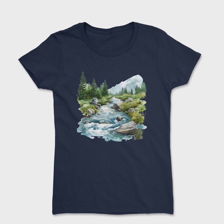 Watercolor Stream Mountain, Tricou Femei