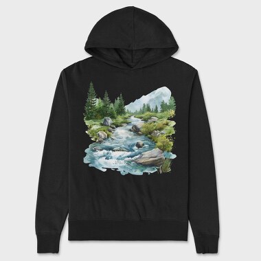 Watercolor Stream Mountain, Hanorac Oversize Barbati (Unisex)
