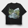 Watercolor Stream Mountain, Tricou Oversize Barbati (Unisex)