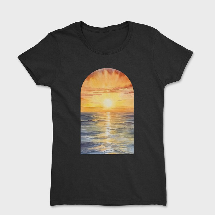 Watercolor Sunset Ocean, Tricou Femei