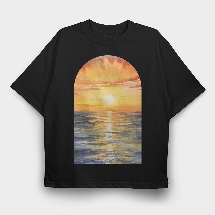 Watercolor Sunset Ocean, Tricou Oversize Barbati (Unisex)