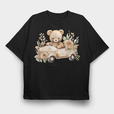 Watercolor Teddy Car, Tricou Oversize Barbati (Unisex)