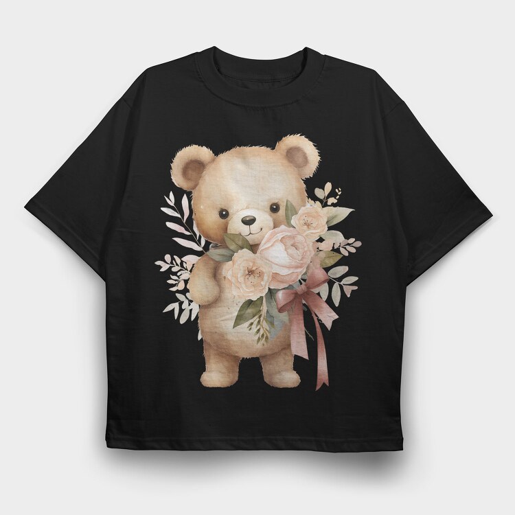 Watercolor Teddy Flowers, Tricou Oversize Barbati (Unisex)