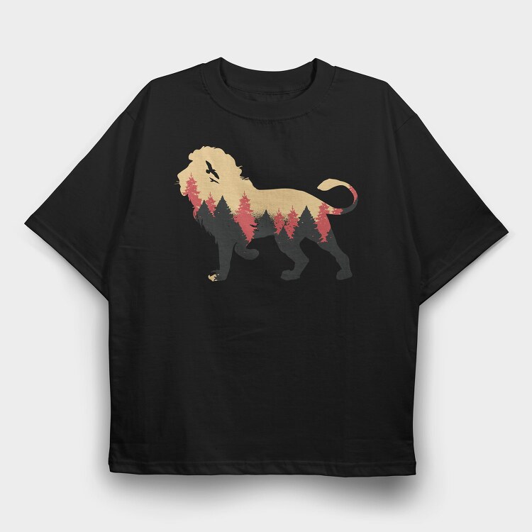 Lion Forest Silhouette, Tricou Oversize Barbati (Unisex)