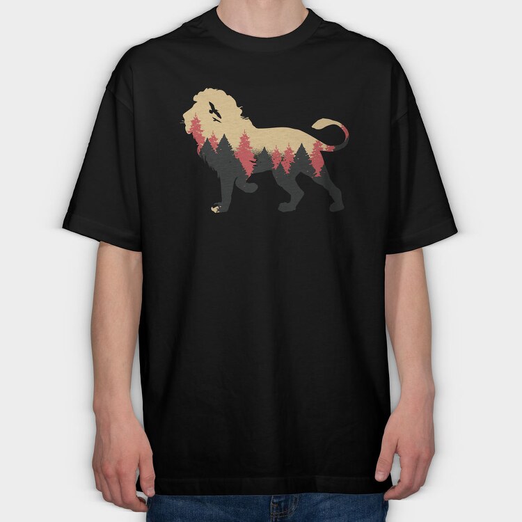 Lion Forest Silhouette, Tricou Oversize Barbati (Unisex)