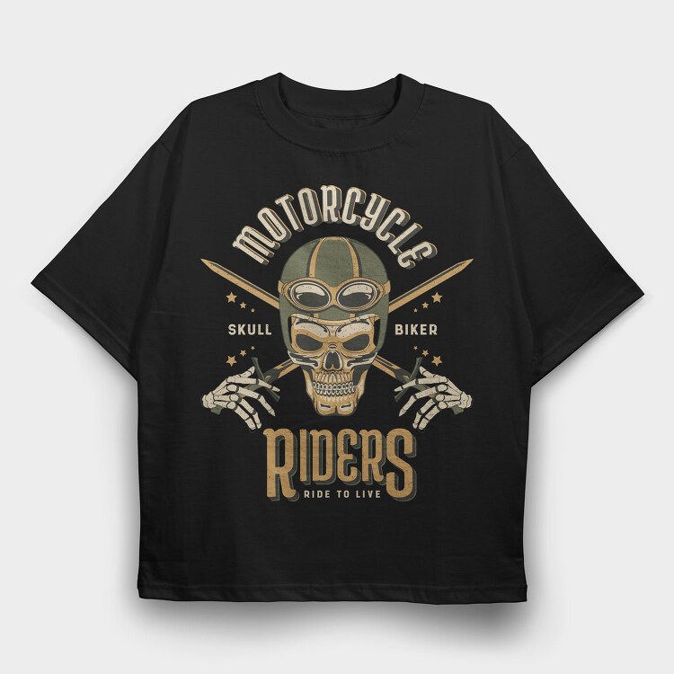 Skull Biker 04, Tricou Oversize Barbati (Unisex)