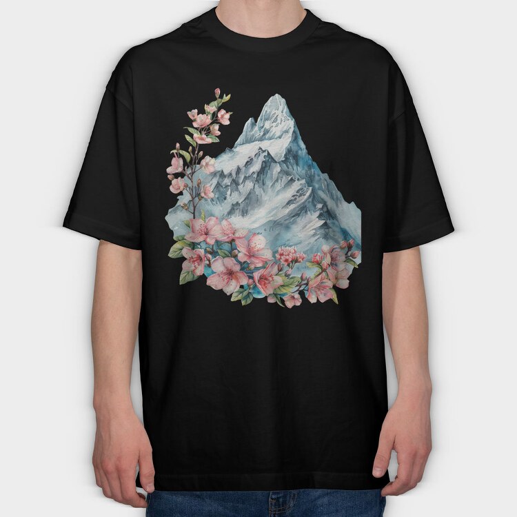 Watercolor Spring Mountain, Tricou Oversize Barbati (Unisex)