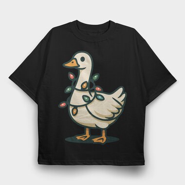 Goose With Christmas Lights Request, Tricou Oversize Barbati (Unisex)