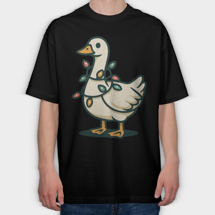 Goose With Christmas Lights Request, Tricou Oversize Barbati (Unisex)