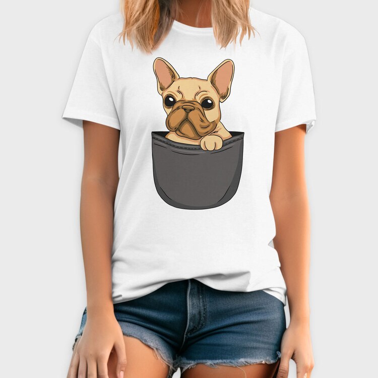 Cute Pug Dog In Pocket French Bulldog, Tricou Barbati (Unisex)