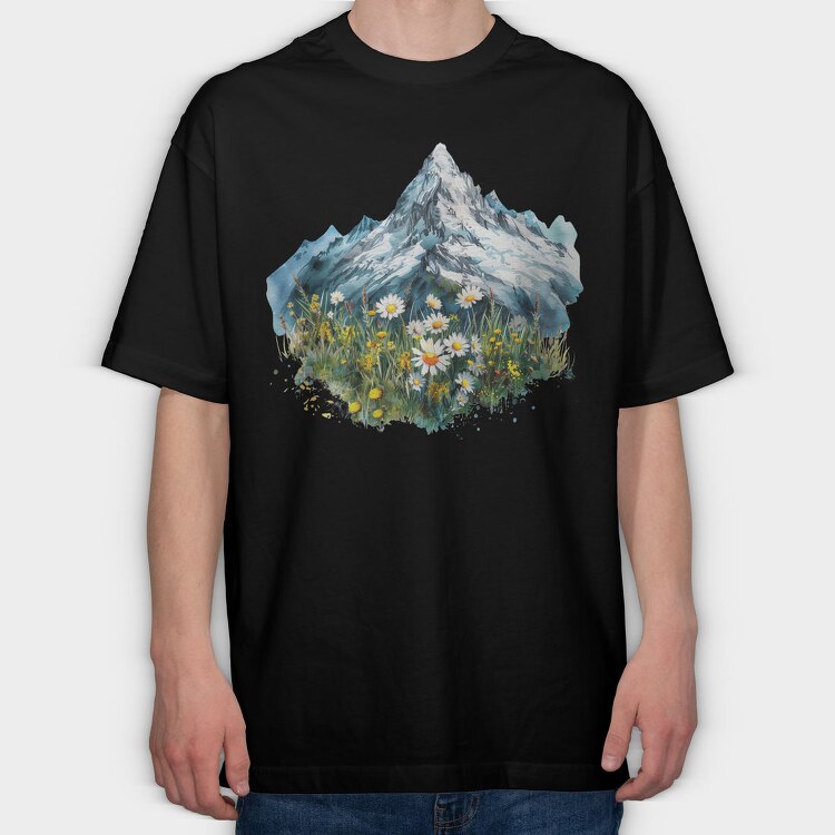Watercolor Spring Mtn, Tricou Oversize Barbati (Unisex)