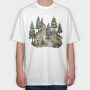 Watercolor Scandinavian Village, Tricou Oversize Barbati (Unisex)