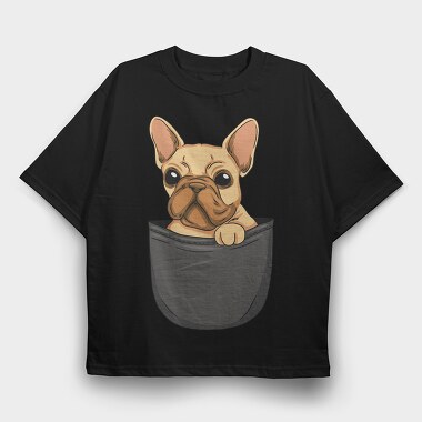 Cute Pug Dog In Pocket French Bulldog, Tricou Oversize Barbati (Unisex)