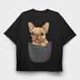 Cute Pug Dog In Pocket French Bulldog, Tricou Oversize Barbati (Unisex)