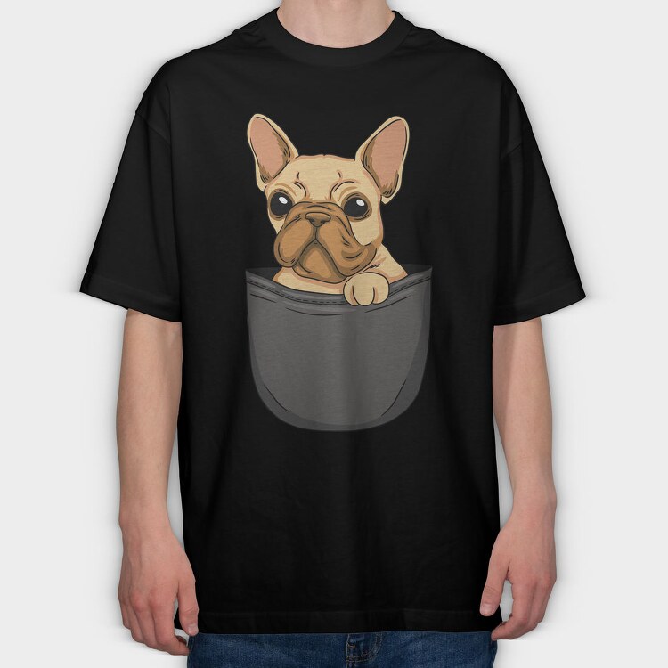Cute Pug Dog In Pocket French Bulldog, Tricou Oversize Barbati (Unisex)